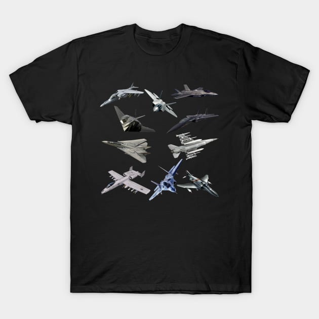 F22 Raptor F18 Hornet F14 Tomcat F15 Eagles US Fighter Jets T-Shirt by F&L Design Co.